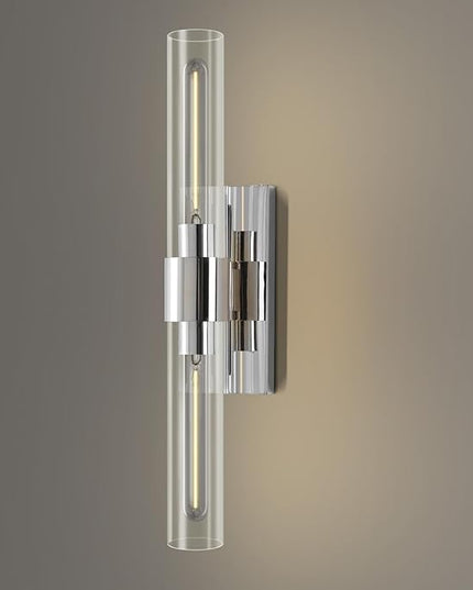 Wall Light Fixtures,Industrial Wall Sconces Clear Glass Wall Mount Sconce, Chrome Nickel Bathroom Vanity Light, Wall Lamp for Living Room Bedroom Hallway(Bulb Included)