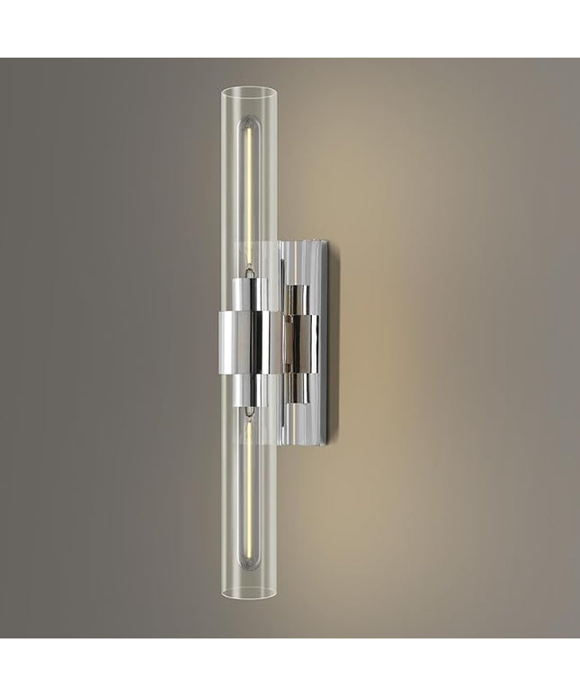 Wall Light Fixtures,Industrial Wall Sconces Clear Glass Wall Mount Sconce, Chrome Nickel Bathroom Vanity Light, Wall Lamp for Living Room Bedroom Hallway(Bulb Included)