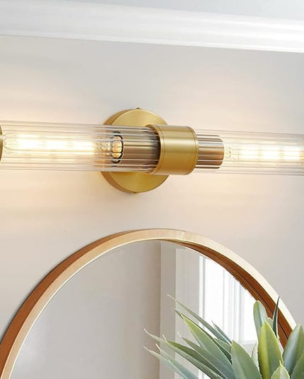 Bathroom Light Fixtures, Gold Wall Sconce in Threaded Glass Indoor Wall Sconces, Modern Bathroom Vanity Light Up and Down Sconces Wall Lighting for Living Room, Hallway - Bulb Not Included
