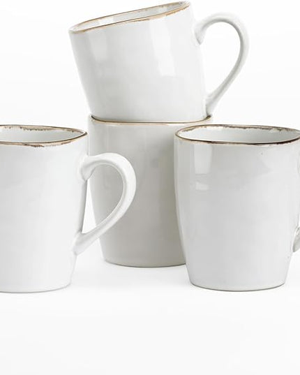 famiware Aurora Coffee Mugs, 14oz Mug Set of 4, Stoneware Mug, Cups for Kitchen, Cappuccino, Latte, Reactive Glaze, Microwave Safe, Scractch-resistant, Pearl White