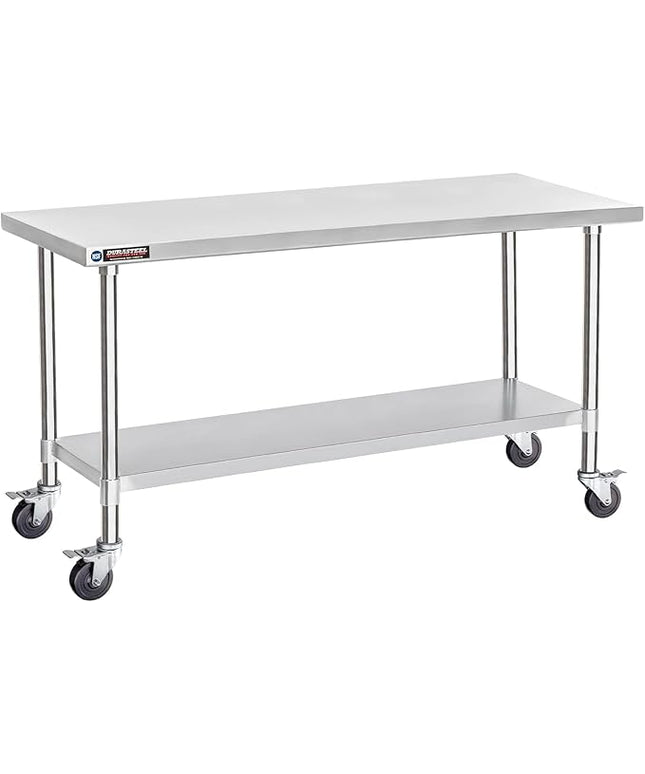 DuraSteel 30x72 NSF Stainless Steel Cart Work Table - Heavy Duty Rolling Food Prep Table Countertop Island - Metal Utility Cart on Wheels Caster, Grill Stand Storage Outdoor Kitchen Tables Bar Top