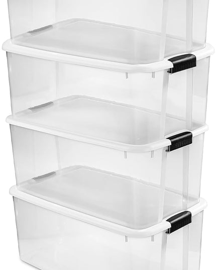 Sterilite 4-Pack Ultra Latching Box, Storage Bins with Lids, Clear Plastic, 116 Quart - Heavy-Duty Organizing Containers for Closet, Bathroom, and Office