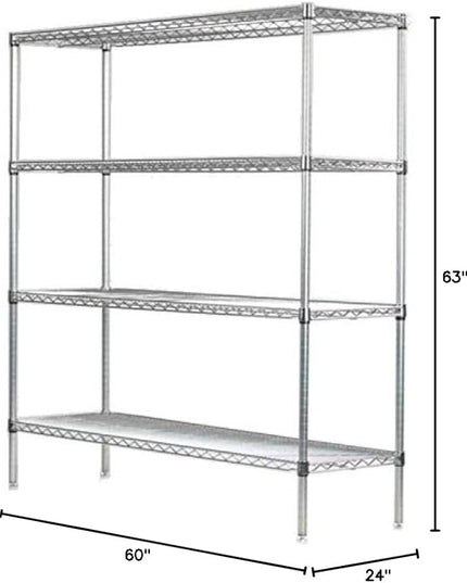 Omega 4 Tier Shelving Unit Heavy Duty NSF Wire Shelf Metal Large Storage Shelves Adjustable, Commercial Grade Steel Utility Layer Shelf Rack Storage,24L x 60W x 63H Inch Grey