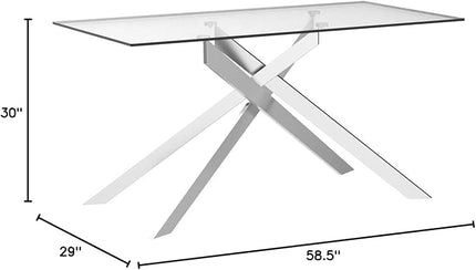 Edwin's Choice 58.5” Rectangle Glass Dining Table, Tempered Glass Tabletop and Metal Tubular Legs, Modern Style Table for Home, Kitchen, Dining Room 58.5”Lx29”Wx30”H, Silver (Table Only)