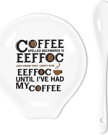 Funny Coffee Colored Pattern Ceramic Coffee Spoon Holder-Coffee Spoon Rest -Coffee Station Decor Coffee Bar Accessories-Coffee Lovers Gift for Women and Men-Coffee Spelled Backwards is eeffoc