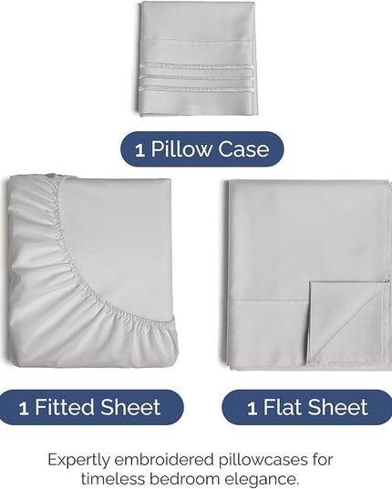 Twin Size 3 Piece Sheet Set - Comfy Breathable & Cooling Bed Sheets Set - Hotel Luxury Bedding for Women, Men, Kids, Teens, Boys & Girls - Deep Pockets, Soft and Wrinkle Free - Oeko-Tex - French Grey