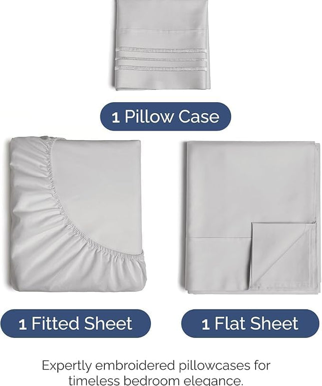 Twin Size 3 Piece Sheet Set - Comfy Breathable & Cooling Bed Sheets Set - Hotel Luxury Bedding for Women, Men, Kids, Teens, Boys & Girls - Deep Pockets, Soft and Wrinkle Free - Oeko-Tex - French Grey