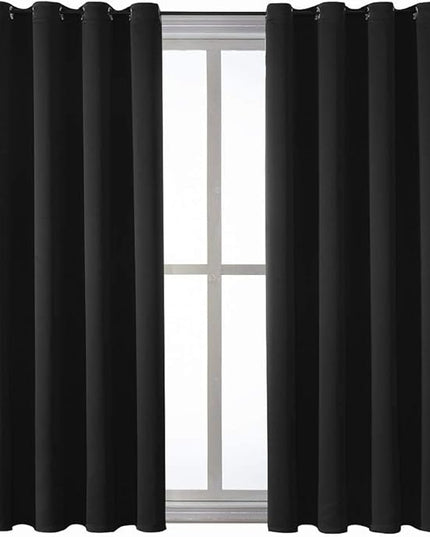 ChrisDowa Grommet Blackout Curtains for Bedroom and Living Room - 2 Panels Set Thermal Insulated Room Darkening Curtains (Black, 52 x 63 Inch)