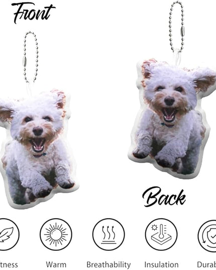 Custom Mini Pet Pillow, Personalized Photo Small Pillow, Customized Key Ring Shaped Dog Cat Face Pillow Gift, 3D Mini Pillow Keychain with Pet Picture - 3", 4", 5"