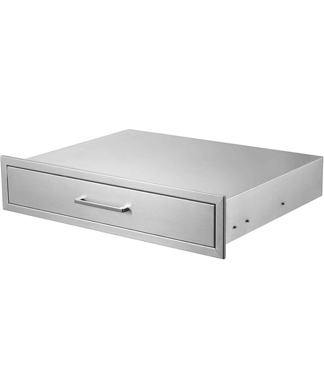 Outdoor Kitchen Single Drawer 30" Stainless Steel BBQ Single Drawer -30" W x 6.5" H x 23" D Enclosed Built-in Drawer Flush Mount for Outdoor Kitchens & BBQ Islands