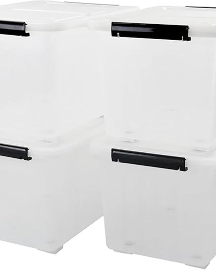 4-Pack Plastic Large Storage Box with Lid, Latching Storage Box Bin, Clear, 30 L