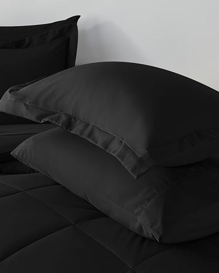 CozyLux Twin XL Comforter Set Black - 5 Pieces Twin Extra Long Bed in a Bag for College Dorm, All Season Bedding Set for Girls and Boys, Soft Bed Set with Comforter, Sheets, Pillowcase & Sham