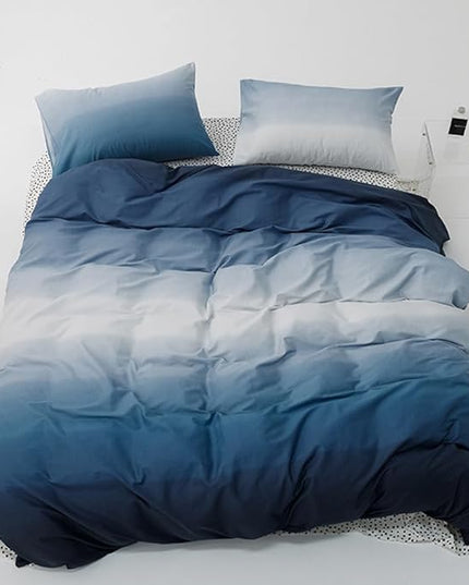CLOTHKNOW Blue White Full Size Comforter Sets Blue Gradient Bedding Comforter Sets All Season Soft Comforters with 2 x Pillow Cases