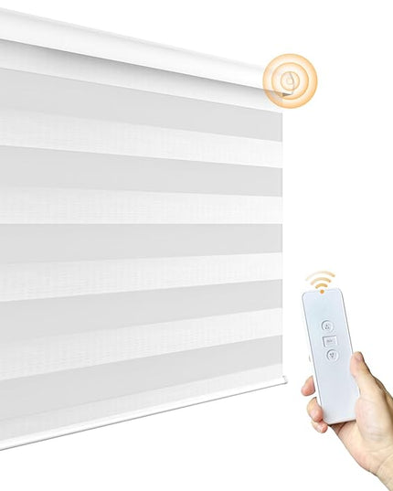Motorized Zebra Blinds Rechargeable with Remote Blackout Cordless Zebra Shade Smart Electric Curtains for Windows and Privacy Light Filtering Roller Shades, 27" W x 72" H White