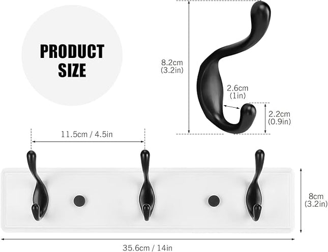 Wooden Coat Rack, Wall-Mounted Organizer for Closet, Entryway, Hallway, Foyer, Bedroom, Heavy Duty Double Hooks for Hanging Towels, Bags, Hats, Jackets, Key (WhiteBlack, 3 Hooks)