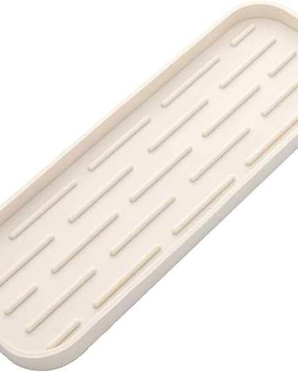 Silicone Kitchen Sink Organizer Tray for Multiple Usage,Eco-Friendly Sponges Holder for Kitchen Bathroom Counter or Sink,Dish Soap Dispenser,Scrubber,Bottle,Cup (Tapioca, 12"×4")