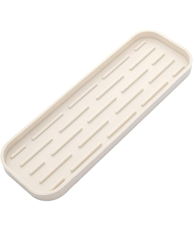 Silicone Kitchen Sink Organizer Tray for Multiple Usage,Eco-Friendly Sponges Holder for Kitchen Bathroom Counter or Sink,Dish Soap Dispenser,Scrubber,Bottle,Cup (Tapioca, 12"×4")
