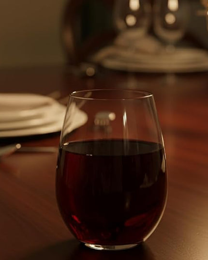 Improved Design of Our 2017 New York Times Best Stemless Glass – Set of 6 European-Made Stemless Wine Glasses, Reinforced Base for Added Stability & Premium Feel, Dishwasher-Safe, Lead-Free, 17 oz.