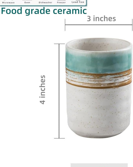 Stoneware Coffee Bar Utensil Holder Tea & Coffee Spoon & Stirrer Holder for Stir Stick Straw Teaspoon Holder Spoon Cup Small Utensil Jar (Coastal beach)
