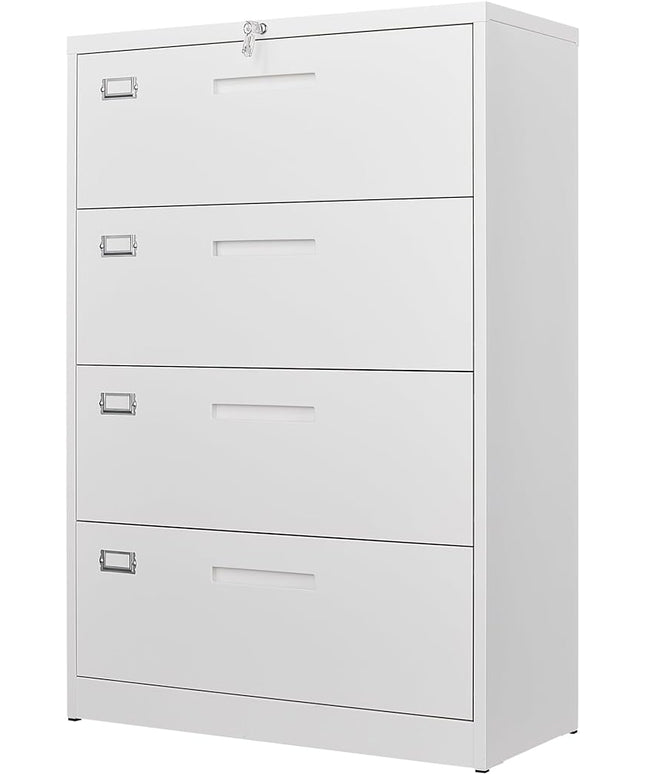 Letaya 4 Drawer File Cabinet with Lock, Metal Lateral Filing Cabinet Wide Office Organization Storage for Home Office Hanging Letter/Legal/F4/A4 (White-Requires Installation)