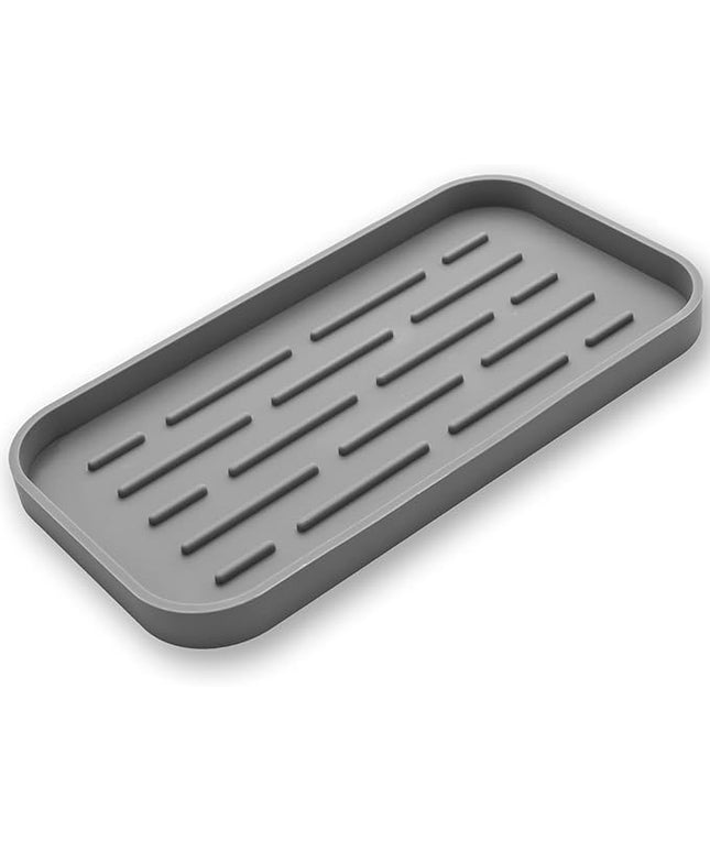 Silicone Kitchen Sink Organizer Tray for Multiple Usage,Eco-Friendly Sponges Holder for Kitchen Bathroom Counter or Sink,Dish Soap Dispenser,Scrubber,Bottle,Cup (Grey, 10"×5.3")