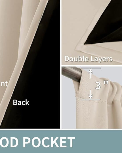 BGment Champagne Blackout Curtains for Bedroom, Full Room Darkening Thermal Insulated Soundproof Rod Pocket Window Curtains Drapes 72 Inch Length, 2 Panels，Each Panel 52 Inch Wide