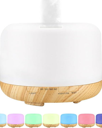 Essential Oil Diffuser 500ml,Aromatherapy Diffuser with 7 LED Lights,Quiet Air Humidifier 4-in-1 with Timer & Auto-Off,Compact Scent Diffuser for Bedroom,Yoga,SPA,Baby Room(Portable Model)