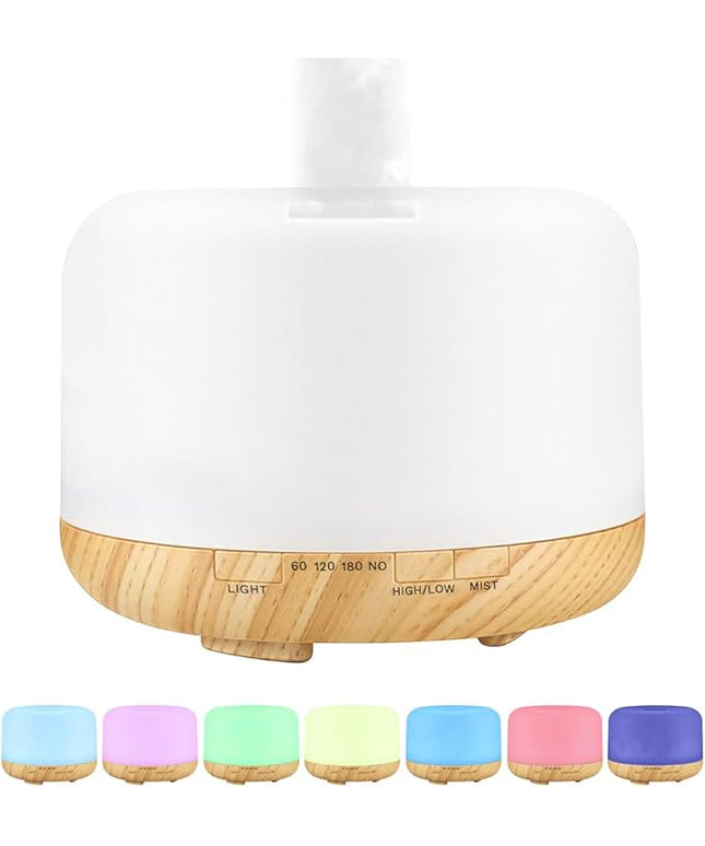 Essential Oil Diffuser 500ml,Aromatherapy Diffuser with 7 LED Lights,Quiet Air Humidifier 4-in-1 with Timer & Auto-Off,Compact Scent Diffuser for Bedroom,Yoga,SPA,Baby Room(Portable Model)