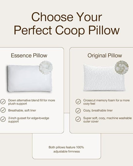 Coop Home Goods Essence Down Alternative Pillow Set of 2, King Size, Best Pillows for Sleeping, Adjustable Alternative to Down Pillows, Luxury Hotel Pillow for Back, Stomach or Side Sleepers