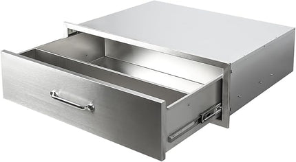 Outdoor Kitchen Drawers 30" W x 10" H x 23" D Flush Mount BBQ Single Drawers with Divider,Built-in Stainless Steel Drawer with Chrome Handle for Outdoor Kitchen Island Patio Grill Station