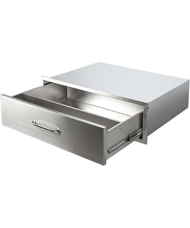 Outdoor Kitchen Drawers 30" W x 10" H x 23" D Flush Mount BBQ Single Drawers with Divider,Built-in Stainless Steel Drawer with Chrome Handle for Outdoor Kitchen Island Patio Grill Station