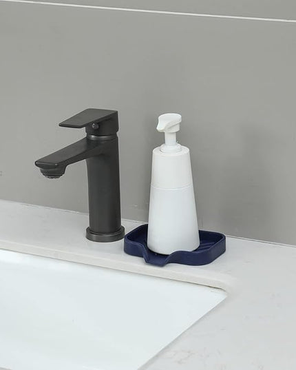 Silicone Bathroom Soap Dishes with Drain Spout-Kitchen Sink Organizer,Sponge Holder,Dish Soap Tray,Perfect for Dispenser,Scrubber,Bottle,Cup on Sink or Counter-Navy Blue 4.9"×3.2"