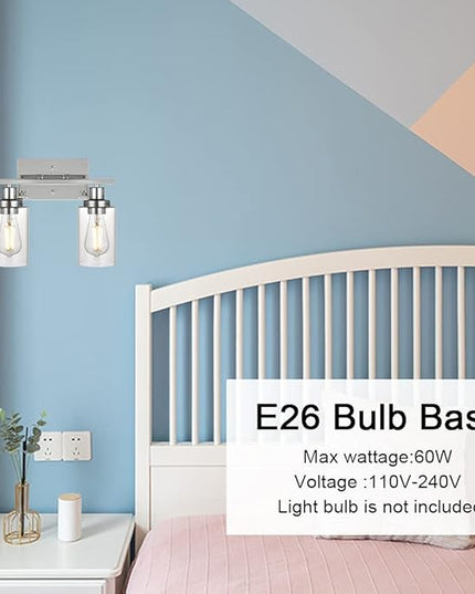 MELUCEE Sconces Wall Lighting Chrome 2-Light, Modern Bathroom Lights Over Mirror Contemporary Vanity Lighting Fixture with Clear Glass Shade (Patent No.: US D963914 S)