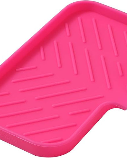 Silicone Bathroom Soap Dishes with Drain Spout-Bathroom and Kitchen Sink Organizer,Sponge Holder,Dish Soap Tray,Perfect for Dispenser,Scrubber,Bottle,Cup on Sink or Counter-Rose 9.6"×5.3"