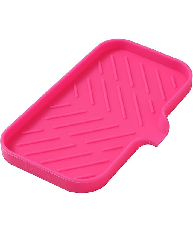 Silicone Bathroom Soap Dishes with Drain Spout-Bathroom and Kitchen Sink Organizer,Sponge Holder,Dish Soap Tray,Perfect for Dispenser,Scrubber,Bottle,Cup on Sink or Counter-Rose 9.6"×5.3"