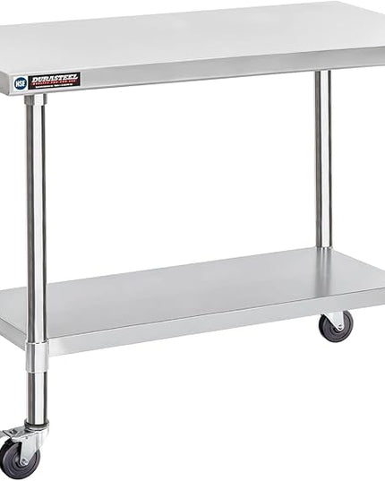 DuraSteel 24x48 NSF Stainless Steel Cart Work Table - Heavy Duty Rolling Food Prep Table Countertop Island - Metal Utility Cart on Wheels Caster, Grill Stand Storage Outdoor Kitchen Tables Bar Top