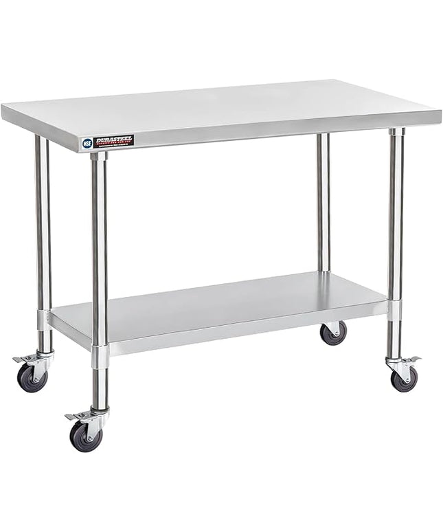 DuraSteel 24x48 NSF Stainless Steel Cart Work Table - Heavy Duty Rolling Food Prep Table Countertop Island - Metal Utility Cart on Wheels Caster, Grill Stand Storage Outdoor Kitchen Tables Bar Top