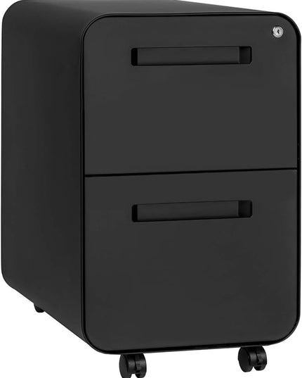 Laura Davidson Furniture Stockpile 2 Drawer Mobile File Cabinet with Lock - Under Desk Metal Filing Cabinet, Legal/Letter File Folders, Wheels and Stationary Feet, Pre-Assembled, Black
