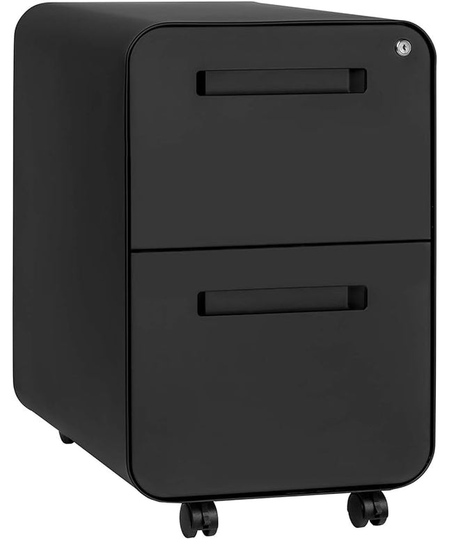 Laura Davidson Furniture Stockpile 2 Drawer Mobile File Cabinet with Lock - Under Desk Metal Filing Cabinet, Legal/Letter File Folders, Wheels and Stationary Feet, Pre-Assembled, Black