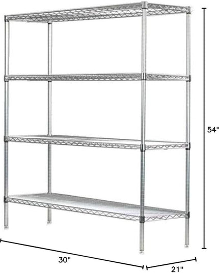 Omega 4 Tier Shelving Unit Heavy Duty NSF Wire Shelf Metal Large Storage Shelves Adjustable, Commercial Grade Steel Utility Layer Shelf Rack Storage,21L x 30W x 54H Inch Chrome