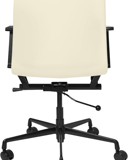 Laura Davidson Furniture SOHO II Padded Management Office Chair - Mid Back Desk Chair with Arm Rest, Swivel & Cushion Availability, Made of Faux Leather, Sand with Black Frame, Computer Chair