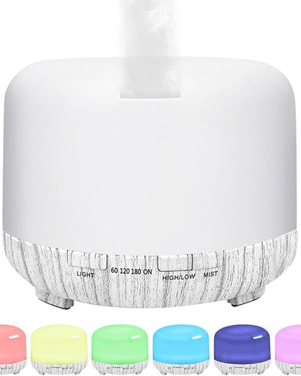 Essential Oil Diffuser 500ml,Aromatherapy Diffuser with 7 LED Lights,Quiet Air Humidifier 4-in-1 with Timer & Auto-Off,Compact Scent Diffuser for Bedroom,Yoga,SPA,Baby Room(Portable Model)