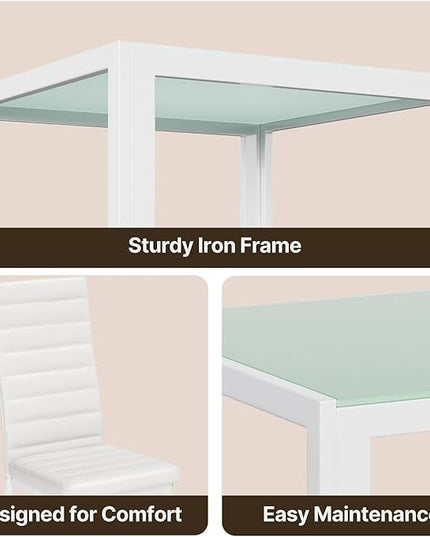 Gizoon 3 Piece Glass Dining Table Set, Kitchen and Chairs for 2, PU Leather Modern Room Sets for Home, Kitchen, Living Room