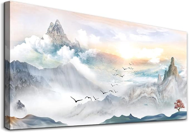 Canvas Wall Art For Living Room Large Size Wall Decoration For Bedroom Mountain Landscape Pictures Wall Decor Watercolor Painting Modern Office Canvas Art Prints Room Decor Ready To For Home Decor