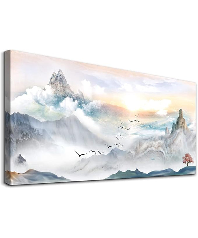 Canvas Wall Art For Living Room Large Size Wall Decoration For Bedroom Mountain Landscape Pictures Wall Decor Watercolor Painting Modern Office Canvas Art Prints Room Decor Ready To For Home Decor