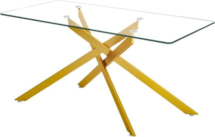 HomVent 7 Piece Rectangular Glass Dining Table Set, Rectangular Glass Kitchen Table Set for 6 with 6 PU Upholstered Dining Chairs for Kitchen Dining Room