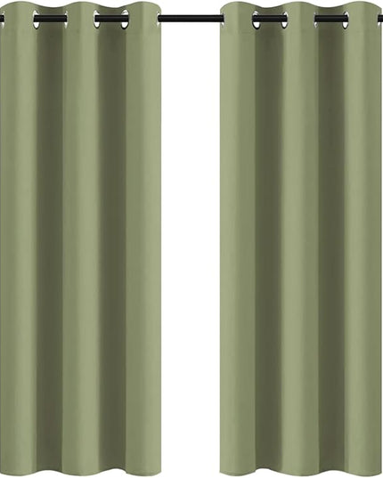 Yakamok Room Darkening Blackout Curtains for Bedroom,Thermal Insulated Grommet Top Light Blocking Window Drapes for Living Room,42W x 72L,Sage Green,2 Panels