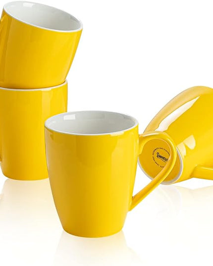 Sweese Porcelain Coffee Mugs - 16 Ounce (Top to the Rim) for Coffee, Latte, Tea, Cocoa, Set of 4, Yellow
