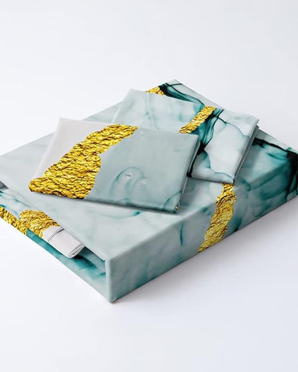 Abstract Ink Colors Design Duvet Cover Set Queen Size Gold Leaf Patterned Comforter Covers Twin XL Ink Green/Blue Colors Bed Sets Lxurious Bedroom Deco