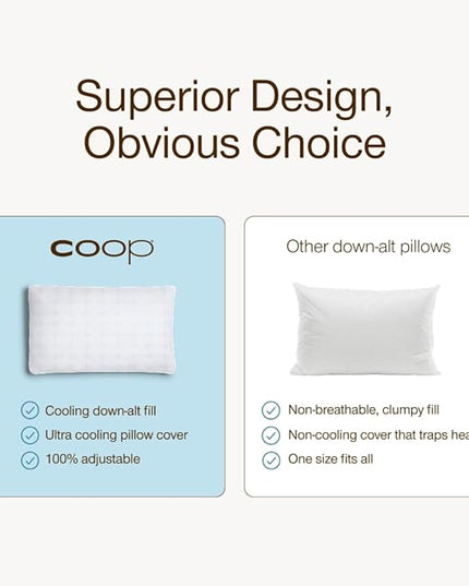 Coop Home Goods Essence Cooling Down Alternative Pillows Set of 2, King Size Adjustable Cooling Pillow for Hot Sleepers, Luxury Cool-to-The-Touch Hotel Pillows for Stomach, Back, or Side Sleepers